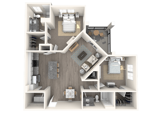 Floor plan for 2 beds, 2 baths, 1154 sqft